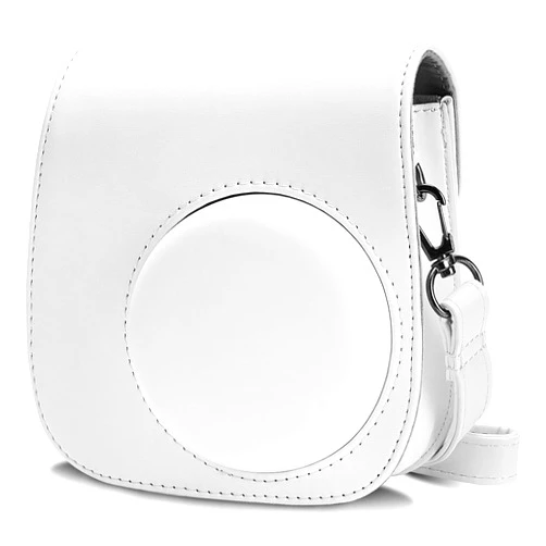 Blummy PU Leather Camera Case Compatible with Fujifilm Instax Mini 11 Instant Camera with Adjustable Strap and Pocket (White)