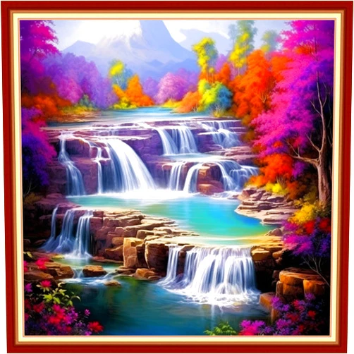 Funxvoot Stamped Cross Stitch Kits Beginners Full Range of Embroidery Kits for Adults 11CT Embroidery Patterns Needlepoint kits Printed Cross Stitch Kits -（Waterfall Scenery 18x18 inchs）