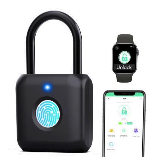 Keylesslife Fingerprint Padlock,Smart Padlock APP Control,Gym Locker Lock,Fingerprint Lock USB Rechargeable for Gym Locker,Locker, School,Storage Black
