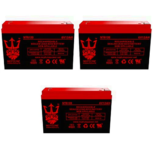 Neptune Power Products Neptune Brand 6V 12Ah Replacement SLA Battery for PS-6100 6V 12AH F1 Rechargeable Battery-3 Pack