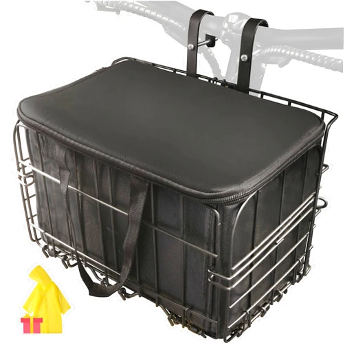 Himiway Folding Bike Basket, Front & Rear Hanging Cargo Storage Basket/Rack, Quick Release Mental Storage Rack for Bike Handlebar & Bike Rear Rack, Max. Load 66 lbs /11 lbs, Waterproof & Anti-Rust
