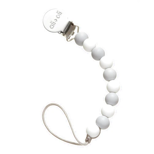 Ali+Oli Silicone Pacifier Clip for Baby (Thin Grey) 100% Food-Grade BPA Free Newborn Pacifier Holder Infant Binky Clip for Baby Boy or Girl