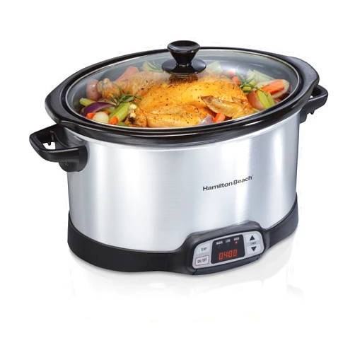 Hamilton Beach 8 Quart Programmable Slow Cooker with Three Temperature Settings, Dishwasher Safe Crock and Lid, Silver (33480)