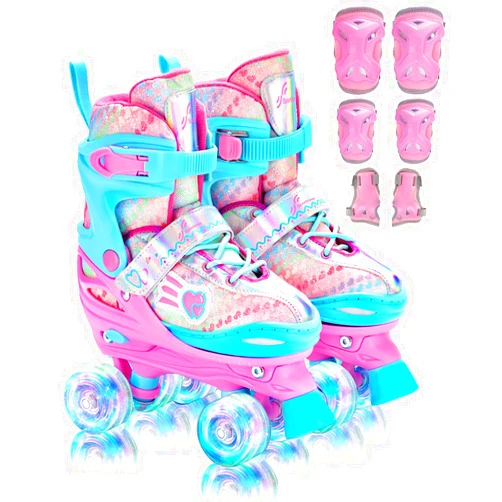Sportneer Kids Roller Skates, 4 Adjustable Light up Roller Skates for Girls Boys Kids Toddlers Beginners, Kids Skates with Protective Gear Set Gift for Indoor & Outdoor Use