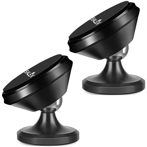 SALEX Magnetic Phone Holders for Car Dashboard 2 Pack. Black 360 Degree Rotating Cell Phone Car Mount for Wall, Mirror. Universal Magnet Swivel Kit Compatible with Devices up to 7 Inches for Men.