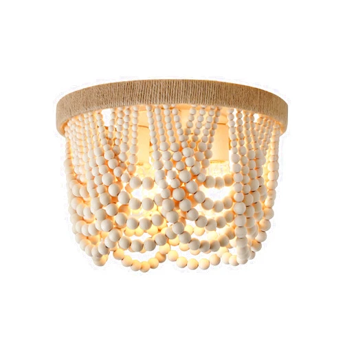 AMZASA Wood Beaded Flush Mount Ceiling Light Farmhouse Rustic Small Boho Chandelier Light Fixture for Bedroom Hallway Entryway Closet Kitchen Dining Room Living Room Nursery 3-Lights