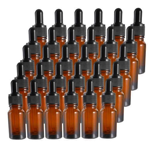 Kingrol 30 Pack 10ml Amber Glass Bottles with Eye Dropper, Glass Dropper Bottles for Essential Oils, Perfumes, Aromatherapy, Chemistry Lab Chemicals