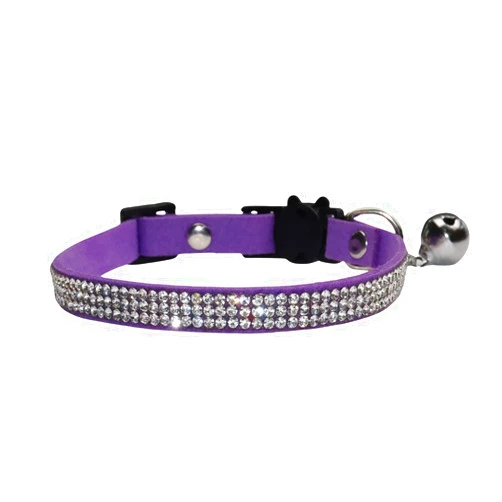 WDPAWS Rhinestones Cat Collars Adjustable Bling Pet Collars Cat Collar Breakaway with Bells Soft Velvet Collar Adjustable Safety Cat Collar with Bell for Cats and Small Dogs (Purple)