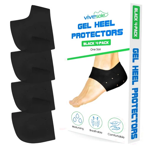 VIVEsole Silicone Heel Protectors (2 Pairs) - Gel Guard for Women and Men - Moisturizing Relief for Blister, Cracked Foot, Plantar Fasciitis, Spurs - Soft Cushion Support - Protective Insert Sleeve