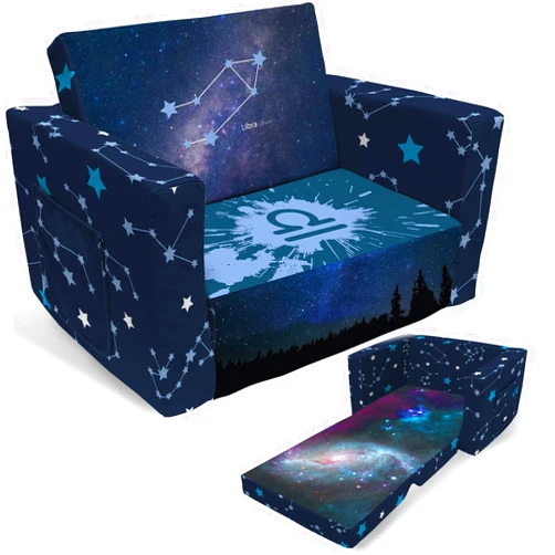 Fond + found Kids Sofa, Constellation Zodiac Sign Toddler Couch 2-in-1 Convertible Sofa to Lounger, Starry Sky Flip Open Couch & Sleeper, Toddler Chair Kids Couch for Kids Girls Boys