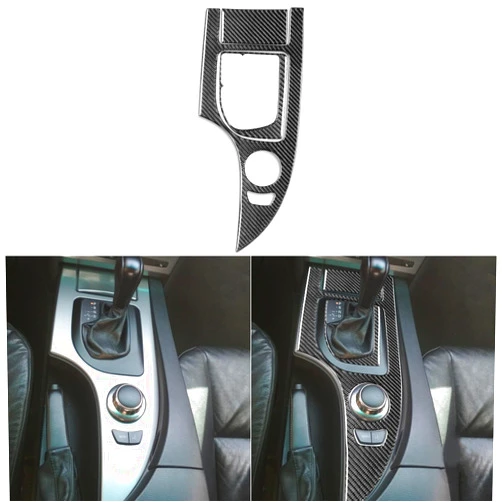 PJFUS Carbon Fiber Car Gear Shift Box Center Console Panel Decoration Sticker Set Compatible with 5 Series E60 2004 2005 2006 2007 Auto Interior Accessories 3PCS (Black)