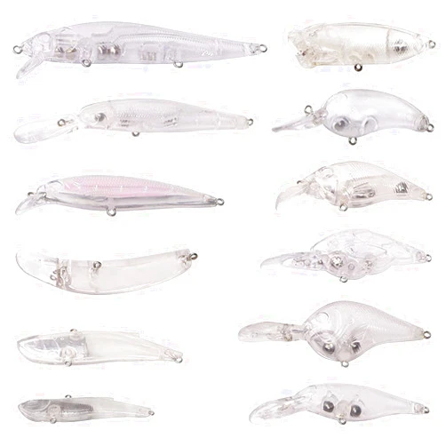 OROOTL Unpainted Fishing Lures Crankbait Blanks Hard Lures Kit with 3D Eyes Blank Fishing Lure Making Kit Lipless Crankbait Minnow Popper Jerkbait VIB Clear Bodies