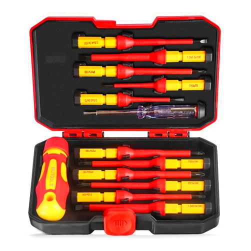 BILITOOLS 1000V Insulated Electrician Screwdriver Set-13pcs Electrical Tools Kit with Magnetic CR-V Steel Tips, Insulated Handle, Phillips, Slotted, Pozi, Torx Screwdrivers, VDE & GS Certified