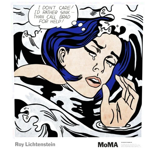 McGaw Graphics Drowning Girl by Roy Lichtenstein, Wall Art Print Poster, Paper Size 26