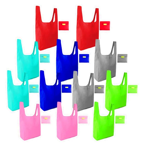 BeeGreen Reusable Grocery Bags Bulk 12 Packs, Kitchen Reusable Shopping Bags 50LBS Large, Machine Washable Durable (Blue Grey Pink Red Royal Green)