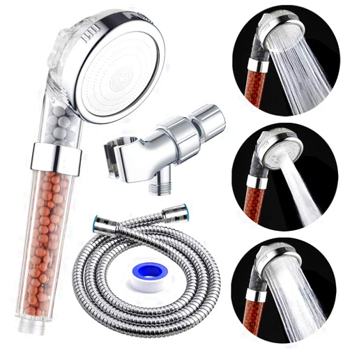 PRUGNA Filter Shower Head with Hose and Shower Arm Bracket, High Pressure & Water Saving Handheld Shower, 3-Settings Filter Showerhead for Dry Hair & Skin SPA