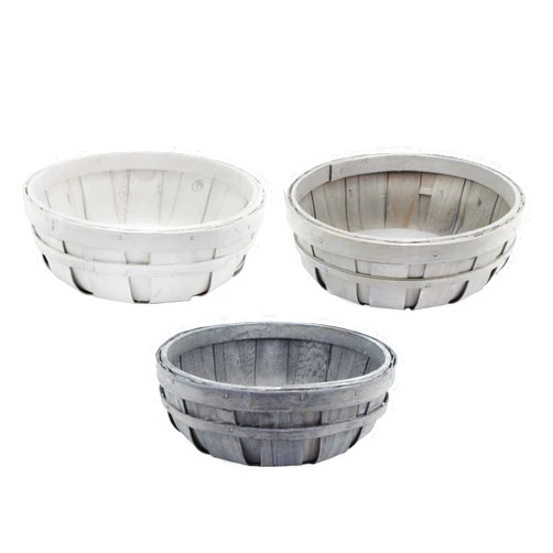 AuldHome Design Round Decorative Wood Baskets (Set of 3); Colored Round Fruit & Gift Baskets for Home Decor, Holiday and More