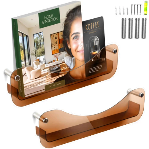 Gomos Acrylic Magazine Holder – Magazine Rack Wall Mounted, Wall Magazine Holder, Acrylic Book Shelves, Brochure Holder Wall Mount, Magazine Display for Books and Journals (Smoked)