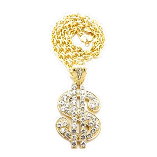 NYFASHION101 Stone Stud Dollar Sign Pendant with 7mm Link Chain Necklace