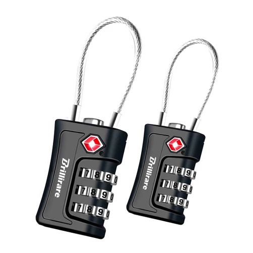 BRILLIRARE 2 Pack TSA Approved Luggage Locks, Combination Travel Cable Padlock, 3-Digit Waterproof Lock, TSA Accepted Outdoor Keyless Resettable Lock for Lockers, Bags, Gym, Gate-Black