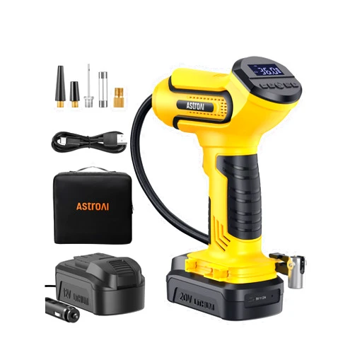 AstroAI Tire Inflator Air Compressor Cordless Car Tire Pump with 20V Rechargeable Li-ion Battery 150 PSI Portable Handheld Air Pump with 12V Car Power Adapter for Motorcycles LS40791（C1） Light Yellow