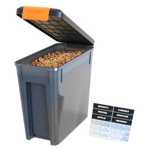 Traeger Grills BAC637 Stay Dry Pellet Storage Bin with Locking Lid, 22lb Capacity Wood Pellet Container with Flavor Stickers, Stackable Design, Airtight Storage for Grill Pellets
