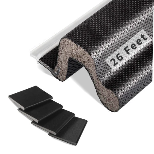 Fingwerk 26 Feet Long Reach Weather Stripping Door Seal with 4 PCS Door Corner Seals, V-Shaped Replacement Door Seal Strip Foam Kerf Weather Stripping for Doors Frame Door Insulation Strip(Black)