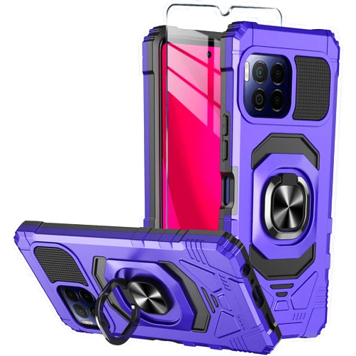Mocotto for T-Mobile REVVL 7 Pro 5G Phone Case with Tempered Glass Screen Protector,Military Grade Heavy Duty Shockproof Protective Cover,with Ring Kickstand for REVVL 7 Pro (Purple)