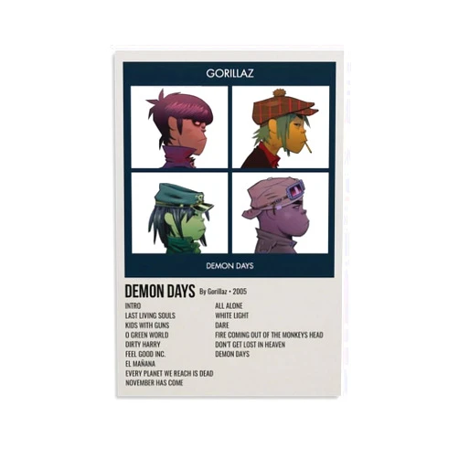 NEAFP Gorillaz English Virtual Band Art Posters Poster Cool Art Works Painting Wall Art Canvas Prints Hanging Picture Home Decor Posters 08x12inch(20x30cm), style