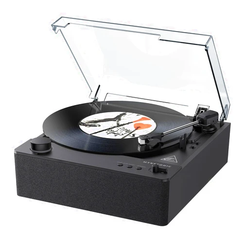 MYKESONIC Fully Automatic Record Player, Bluetooth Belt Drive Vinyl Turntable, Magnetic AT-3600L Cartridge, Bluetooth in & Out, Hi-Fi Stereo Speakers, Aux in Headphone, RCA Out, Anti-Resonance - Black