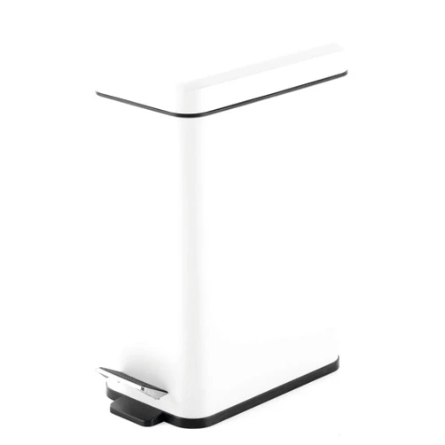 mDesign Pedal Bin — Waste Bin with Pedal, Lid and Plastic Bucket Insert for Bathroom, Kitchen, and Office — Metal Household Rubbish Bin with Ergonomic Design — White