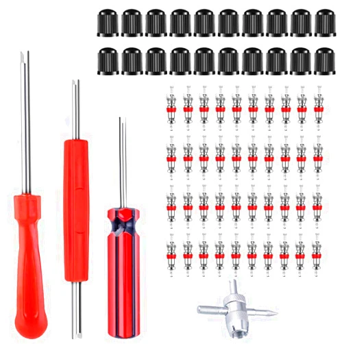 Riseuvo Valve Stem Removal Tool - 40Pcs Valve Cores, 4-Way Valve Tool, Valve Core Remover Tool, Tire Repair Schrader Valve Tool