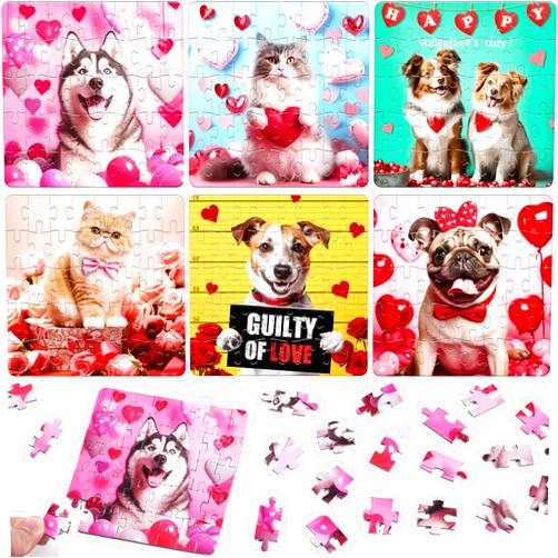 Partylamb 24 Packs Cat Dog Jigsaw Puzzles Easter Gift for Kids Classroom School, Puzzle Set Gifts for Party Favors Birthday Classroom Prizes Easter Basket Stuffers for Boys Girls 3+