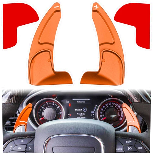 E-cowlboy Steering Wheel Shift Paddle Extended Shifter Trim Cover for Dodge Challenger Charger Durango RT & Scat Pack 2015-2021, For Jeep Grand Cherokee 2014-2021 Interior Decoration Accessories (Orange 2PCS)
