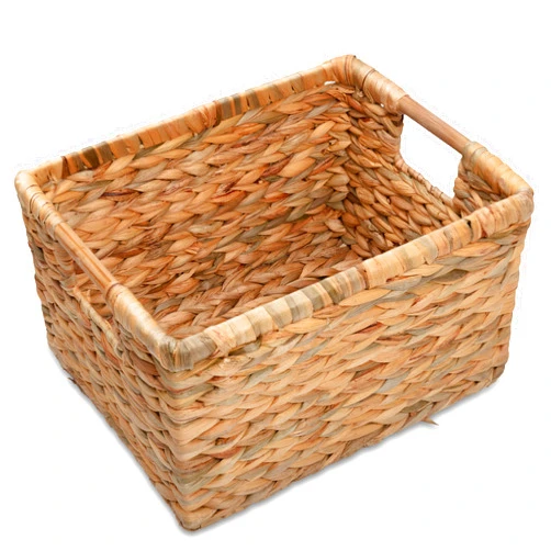 VATIMA Large Rectangular Wicker Basket with Wooden Handles for Shelves and Storage - Natural Water Hyacinth Basket for Organizing, 14.5 x 10.3 x 7.5 inches