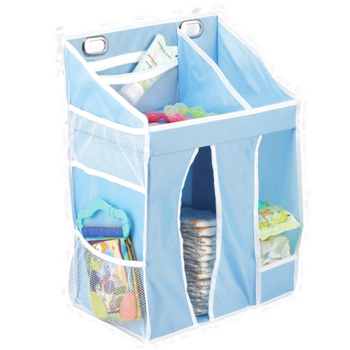 mDesign Nursery Organizer and Hanging Baby Diaper Caddy, Diaper & Nursery Organization Storage for Baby Essentials, Hangs on Crib, Changing Table or Wall. Store Wipes, Lotion, Toys, Powder - Blue