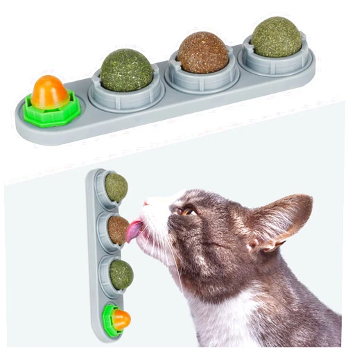 SINROBO Catnip Ball for Cats Wall, 4 Pack, Silvervine Balls, Edible Toys, Lick Safe Healthy Kitten Chew & Teeth Cleaning Dental Toys, Wall Treats (Grey)