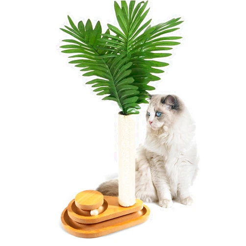 TONY HOBY Cat Scratching Post, Sisal Scratching Pole with Leaves, Interactive Cat Toy for Small Medium Cats (23.6 in, White)
