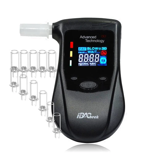 IBACheck Breathalyzer Rechargeable Battery & pre-Alert Function, 10 Memories Plus 12pcs Mouthpieces & can Last 200 Tests After Fully Charged. 4 Default Unit Setting (4 Color Display)