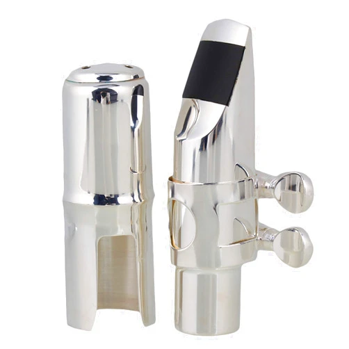 Yibuy Silver Brass #6 Nickel-plated E-flat Alto Saxophone Mouthpiece with Cap Ligature