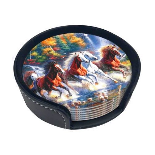 AIMASTZ American Indians Horses Drinks Coasters With Holder, Suitable For Kinds Of Cups, Set Of 6