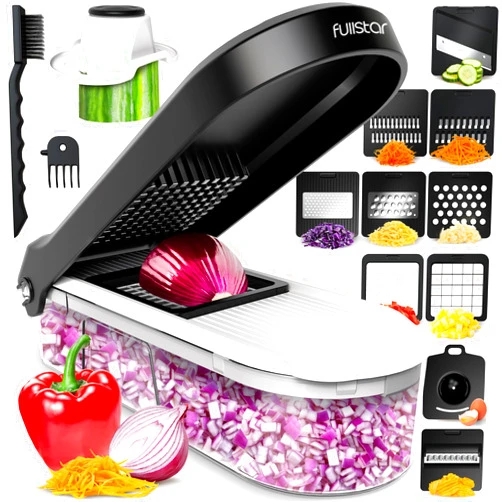 Fullstar Vegetable Chopper, Cheese Slicer, Food Chopper, Veggie Chopper, Onion Chopper, Vegetable Chopper with Container, Mandoline Slicer & Cheese Grater (10 in 1 - White)