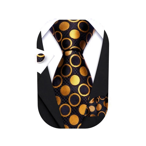 Barry.Wang Men's Tie Set Polka Dot Handkerchief Cufflinks Plaid Fashion Neckties Wedding Business