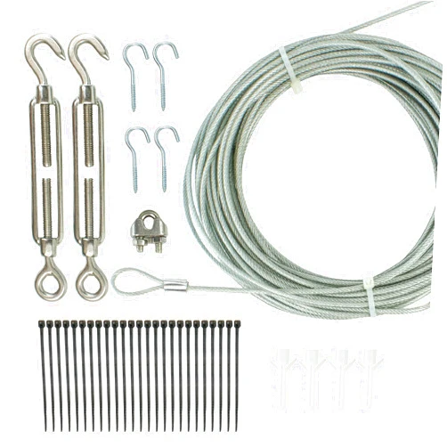 Newhouse Lighting STRINGKIT2 Stainless Steel Hanging/Suspension Kit with Vinyl Coated Wire for Outdoor Patio Lights up to 48 ft. Includes Turnbuckle and Hooks