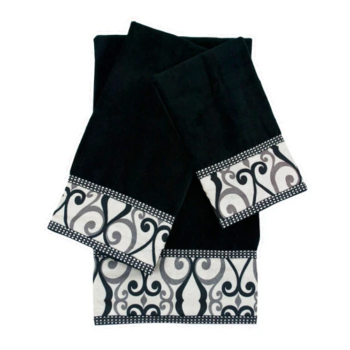 Sherry Kline Abingdon 3 piece Decorative Embellished Towel Set,Black