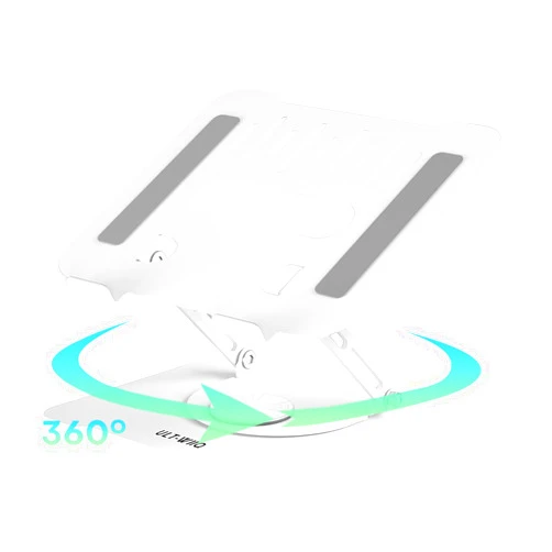 ULT-WIIQ Adjustable Laptop Stand for Desk Swivel Laptop Stand with 360 Rotating Base Ergonomic Foldable Aluminum Metal Portable White Laptop Table Stand for MacBook Dell HP Lenovo 11-17.3 inch