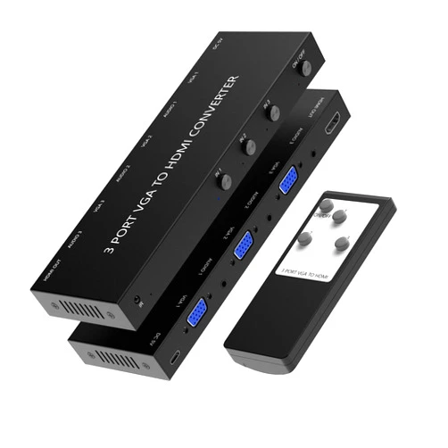 OseTub 3 Port VGA to HDMI Converter - High-Definition Analog to HDMI Adapter with Audio - 1080p at 60Hz Output - Universal Compatibility Ideal for Home Entertainment and Presentations