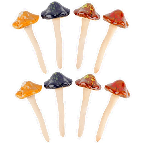 Exttlliy 8Pcs Ceramic Garden Mushrooms Figurine Decorative Plants Stakes Accessories Lawn Ornaments Statue for Outdoor (Random Color) (Blooming-1)