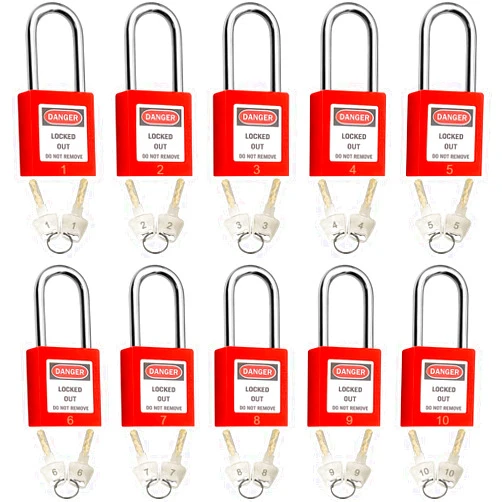 SAFBY Lockout Tagout Locks, Safety Padlock, Keyed Differently Loto Safety Padlocks for Lock Out Tag Out Kits Station (Red 1-10)