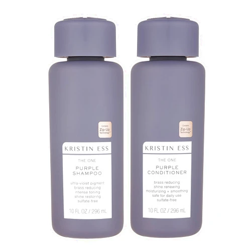 Kristin Ess Hair Purple Shampoo and Conditioner Set for Blonde, Brunette, Silver + Gray Hair, Anti Brass + Yellow Tones, Safe for Color Treated Hair, Sulfate Free Toning Shampoo Conditioner
